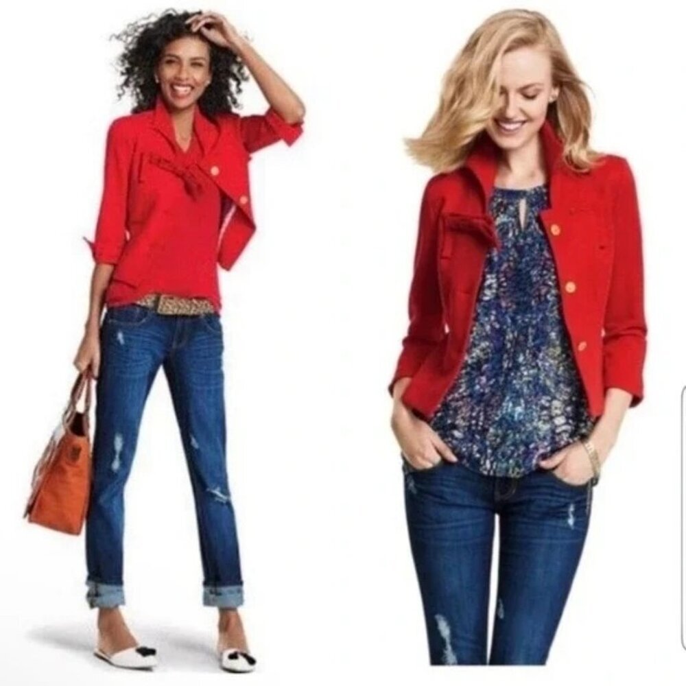 CABI Beau Jacket Cropped Blazer Scarlet Red Sz 4 #3035 EUC